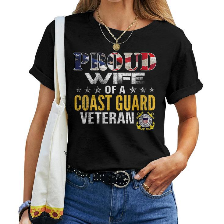 Womens Proud Wife Of A Coast Guard Veteran American Flag Military Women T-shirt