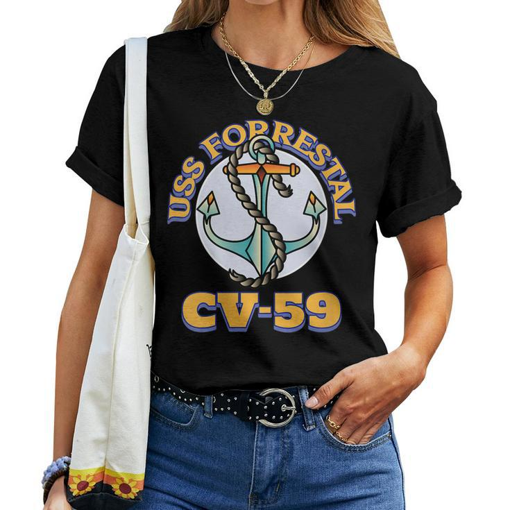 Womens Vintage Anchor Navy Aircraft Carrier Uss Forrestal Women T-shirt