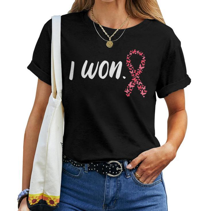 Womens I Won Breast Cancer Awareness Support Pink Ribbon Survivor Women T-shirt