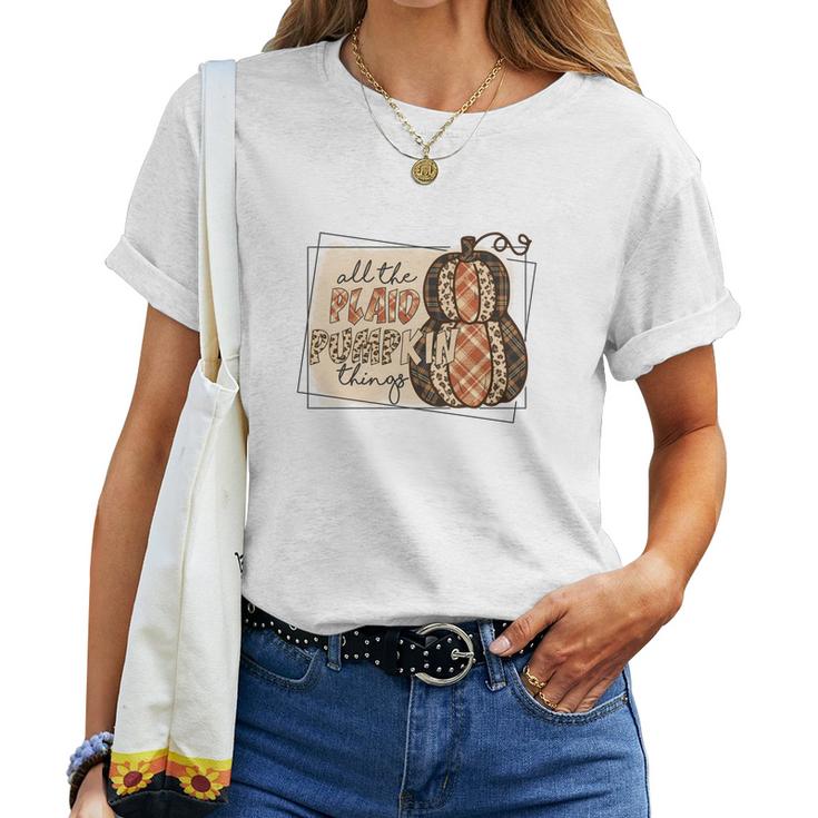 Fall All The Plaid And Pumpkin Things Women T-shirt Casual Daily Crewneck Short Sleeve Graphic Basic Unisex Tee