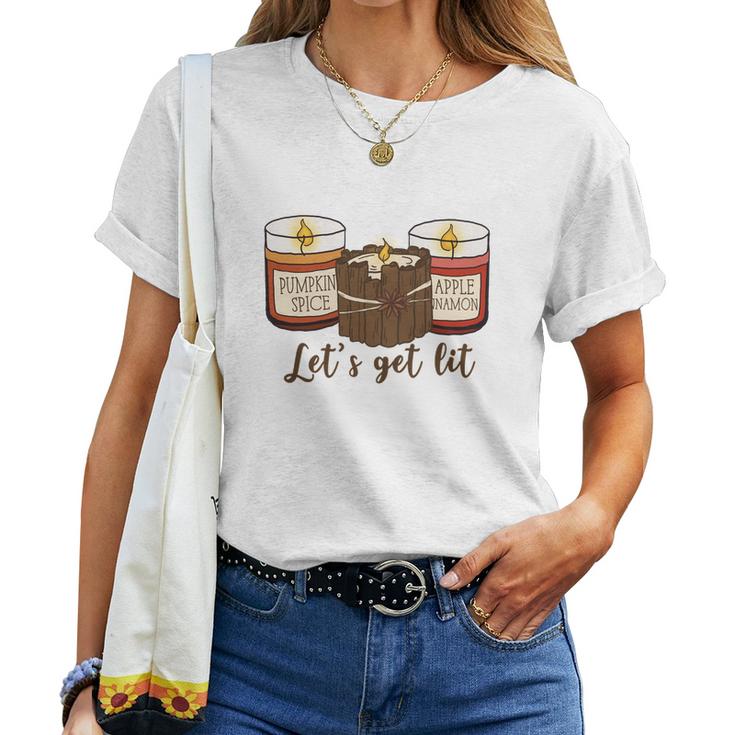 Funny Fall Lets Get Lit Women T-shirt Casual Daily Crewneck Short Sleeve Graphic Basic Unisex Tee