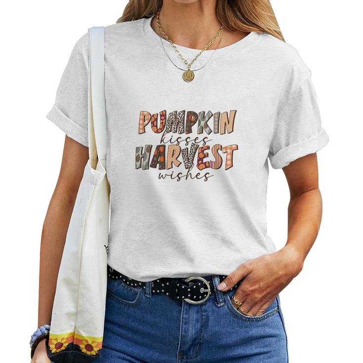 Funny Fall Pumpkin Kisses And Harvest Wishes Women T-shirt Casual Daily Crewneck Short Sleeve Graphic Basic Unisex Tee