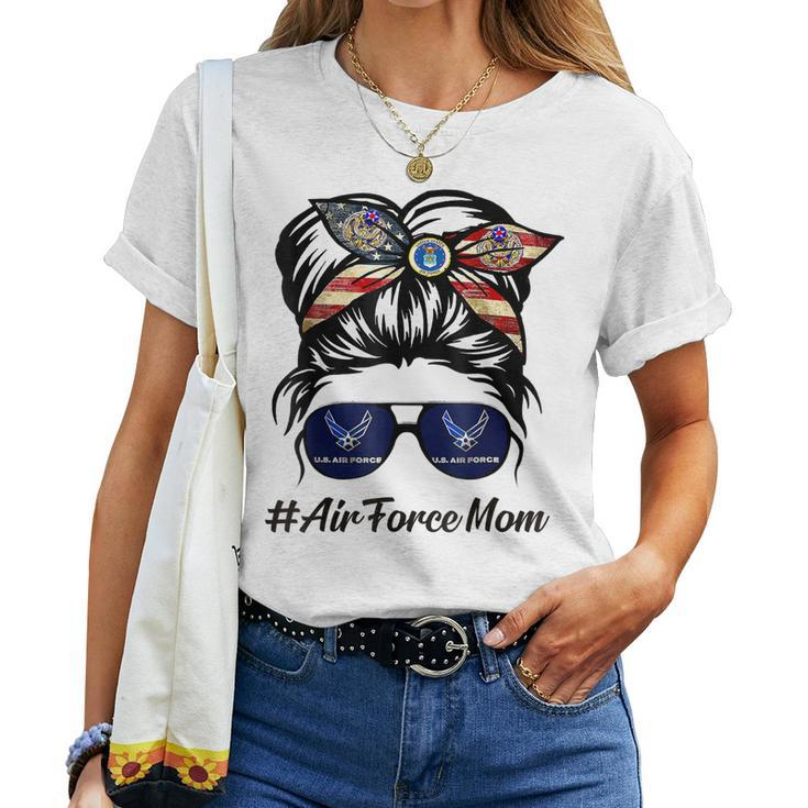 Air Force Mom Messy Bun Sunglasses Military Mom Women T-shirt