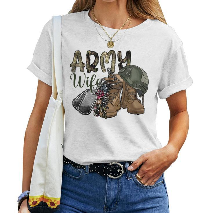Army Wife Western Cowhide Army Boots Wife Gift Veterans Day  Women T-shirt