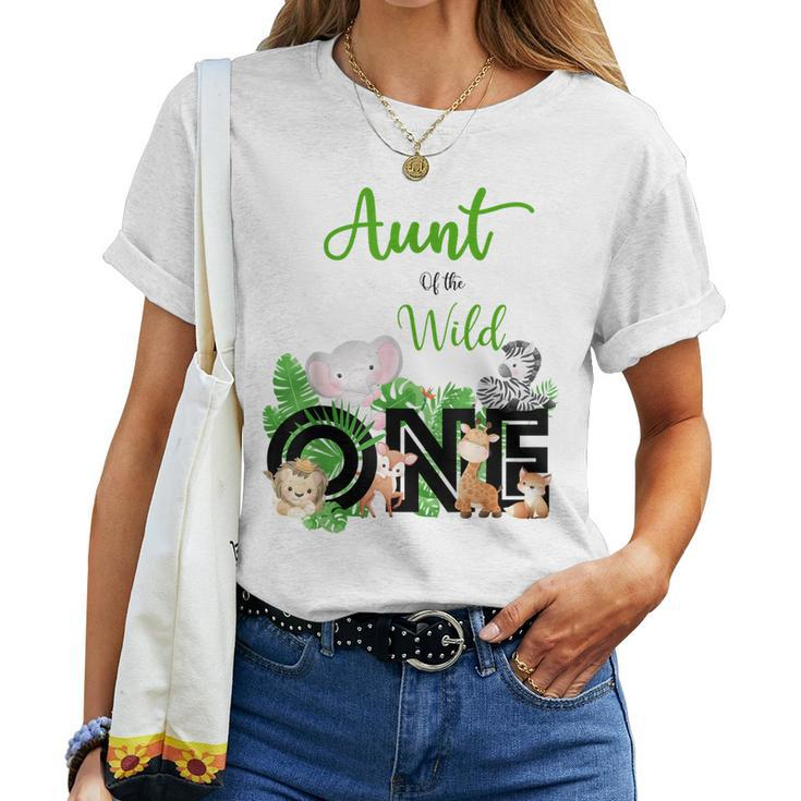 Aunt Of The Wild One Zoos Happy Birthday Jungle Animal Women T-shirt
