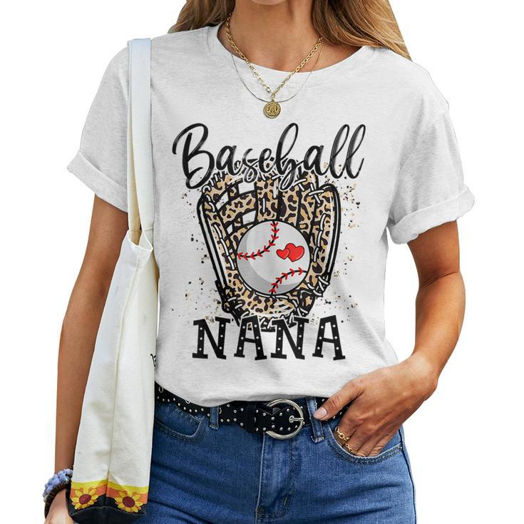 Baseball Nana Leopard Game Day Baseball Lover Mothers Day Women T-shirt