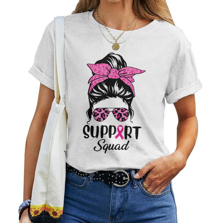 Breast Cancer Awareness Women Messy Bun Support Squad Women T-shirt