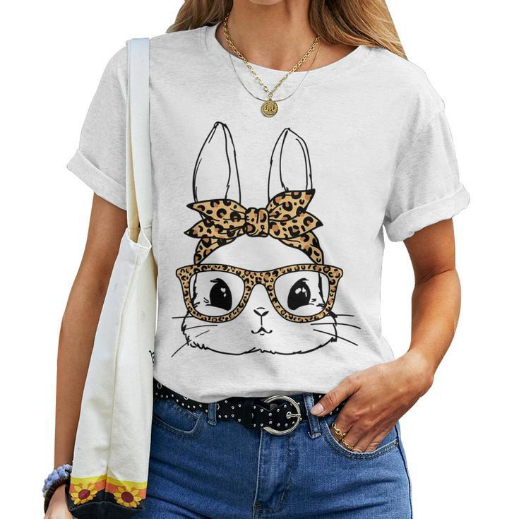 Women Bunny Face Leopard Glasses Headband Happy Easter Day Women T-shirt