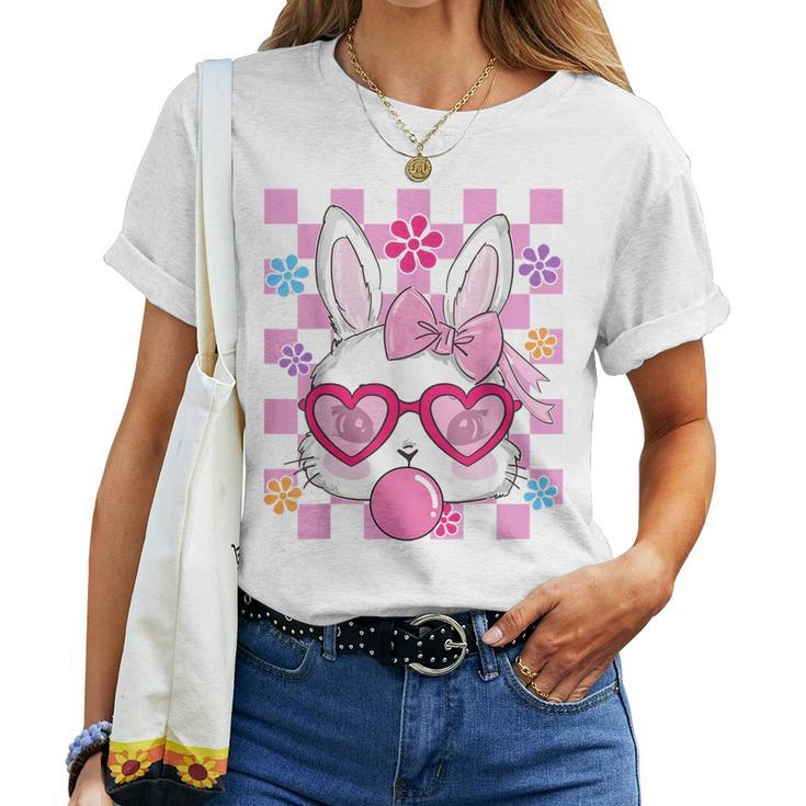 Bunny Outfit For Women Girls Kids Groovy Bunny Face Easter Women T-shirt