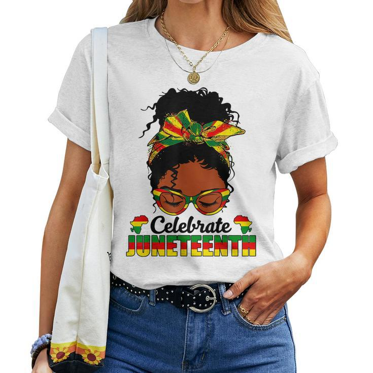 Celebrate Junenth 1865 Messy Bun Glasses Black Women Women T-shirt
