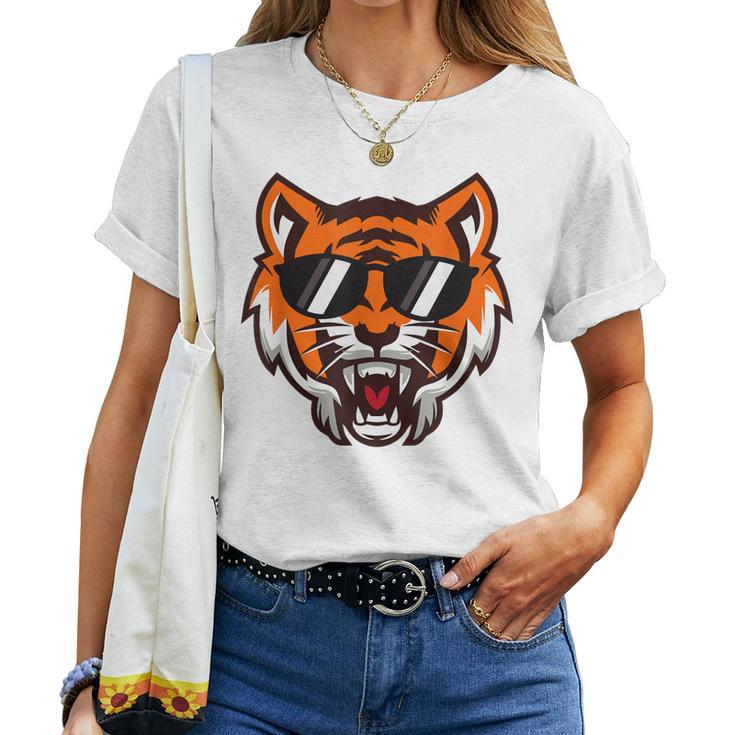 Cool Growling Mouth Open Bengal Tiger With Sunglasses Women T-shirt