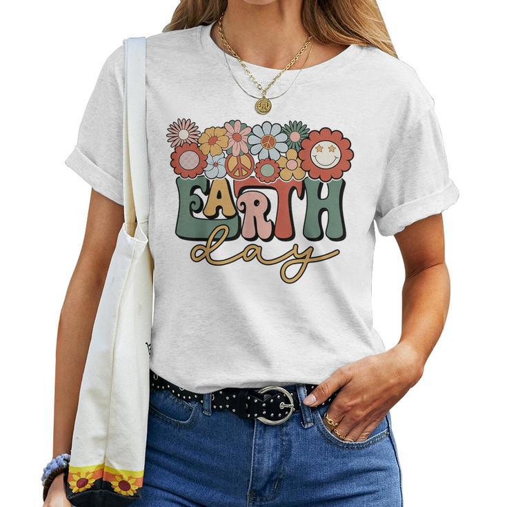 Earth Day Groovy Flower Lover Planet World Environmental Women T-shirt