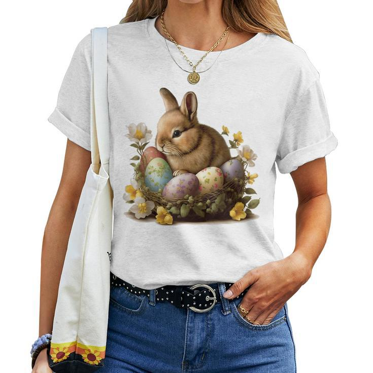 Easter Bunny Rabbit Women - Happy Bunny Flower Graphic Girl Women T-shirt Casual Daily Basic Unisex Tee