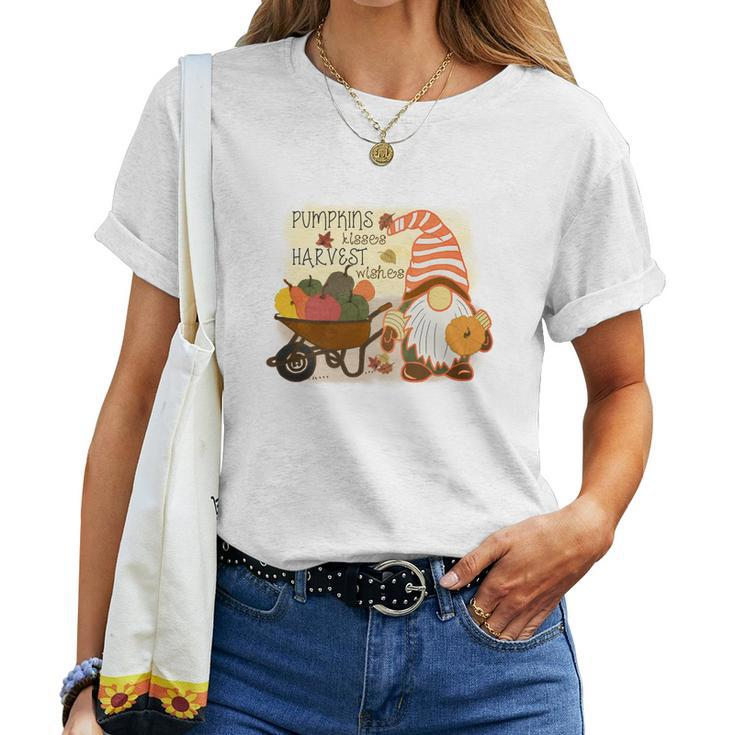Fall Gnomes Pumpkin Kisses And Harvest Wishes Women T-shirt
