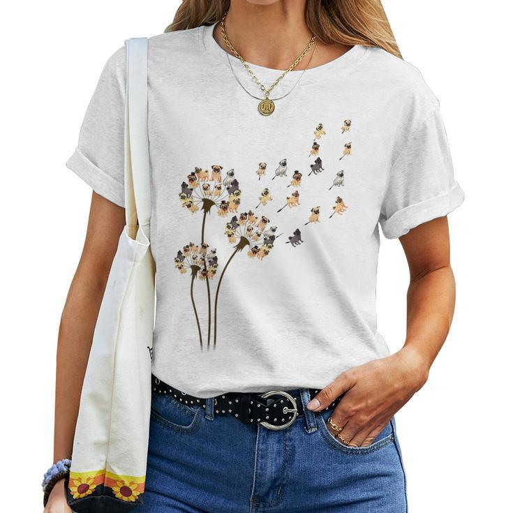 Flower Pug Dog Dandelion Animals Lover Women T-shirt