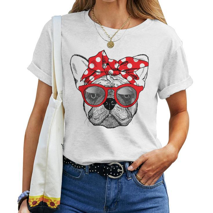 French Bulldog Dog Mom Bandana Sunglasses Women T-shirt