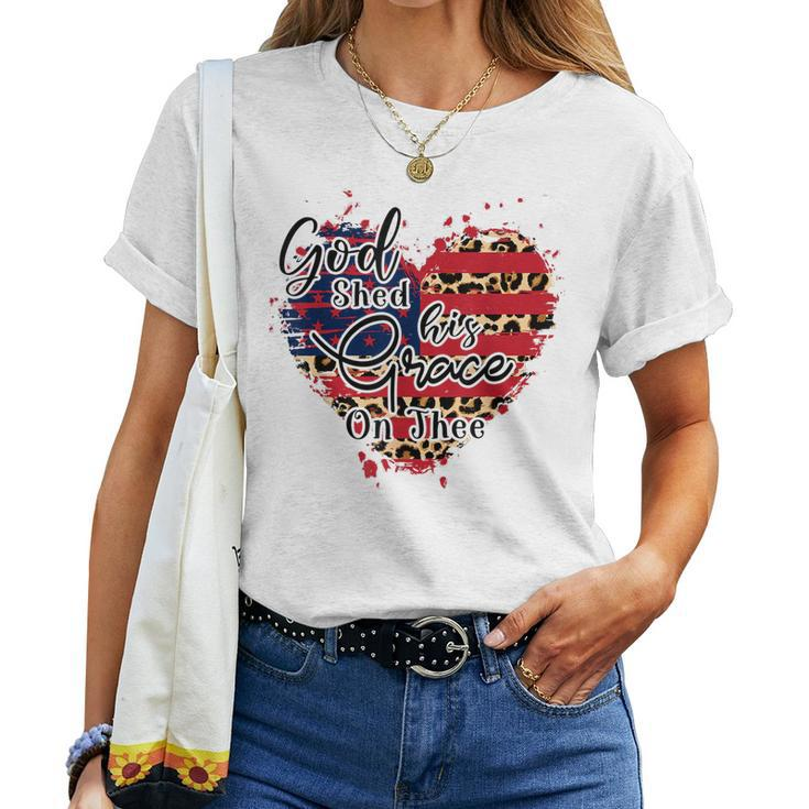 God Shed His Grace On Thee American Flag Patriotic Women T-shirt