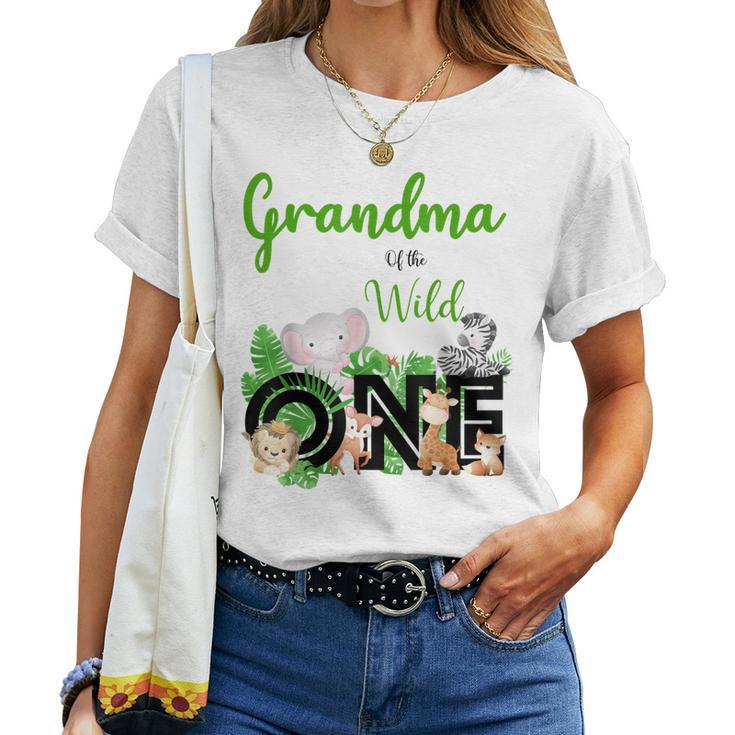 Grandma Of The Wild One Zoos Happy Birthday Jungle Animal Women T-shirt Casual Daily Basic Unisex Tee