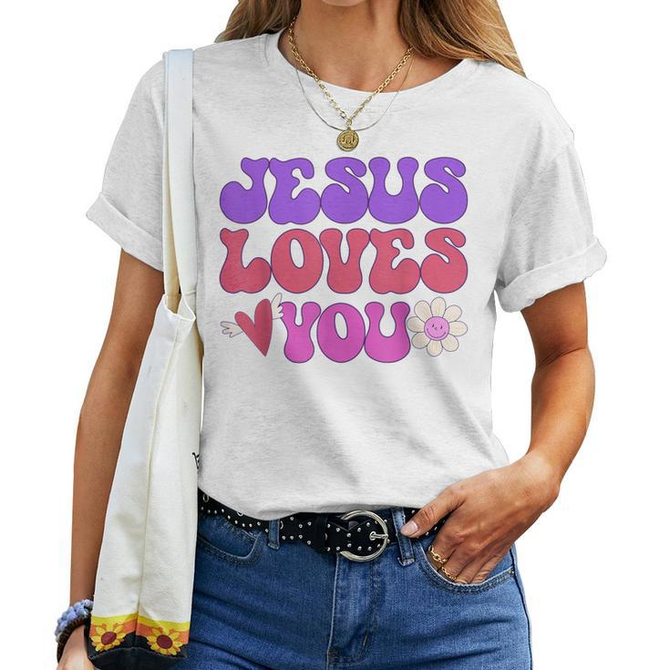 Groovy Christian Jesus Loves You 70S Hippie Women T-shirt
