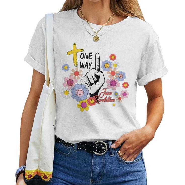 Groovy Retro Jesus Revolution Hippie Flowers One Way Women Women T-shirt