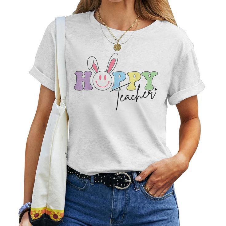 Hoppy Teacher Easter Bunny Ears With Smile Face Meme Women T-shirt