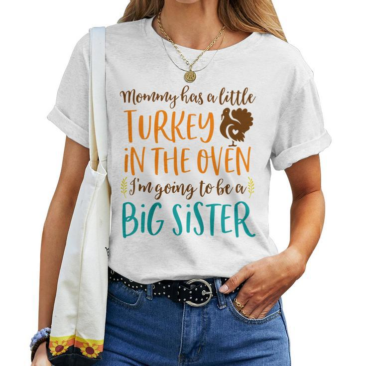 Kids Big Sister Thanksgiving Pregnancy Announcement Fall Women T-shirt