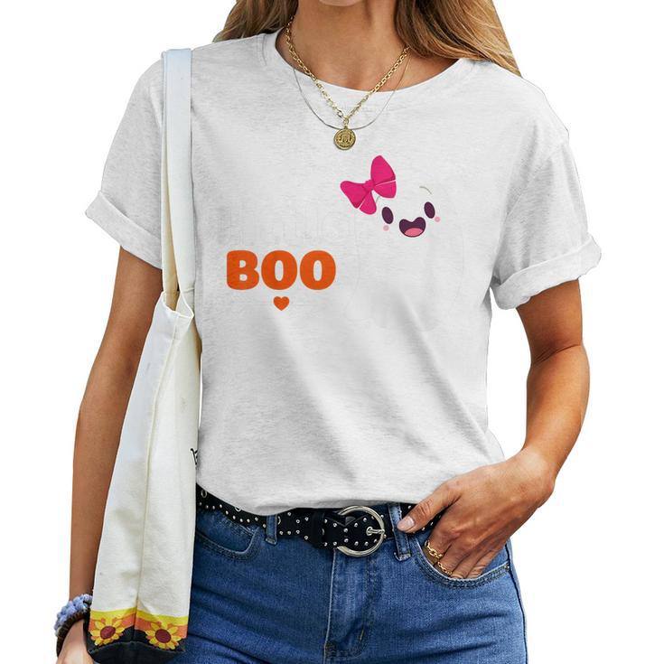 Kids Little Boo Sister Ghost Matching Bow Halloween Costume Girl Women T-shirt