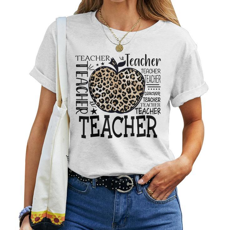 Leopard Apple Teacher Teachers Day Women T-shirt Casual Daily Basic Unisex Tee