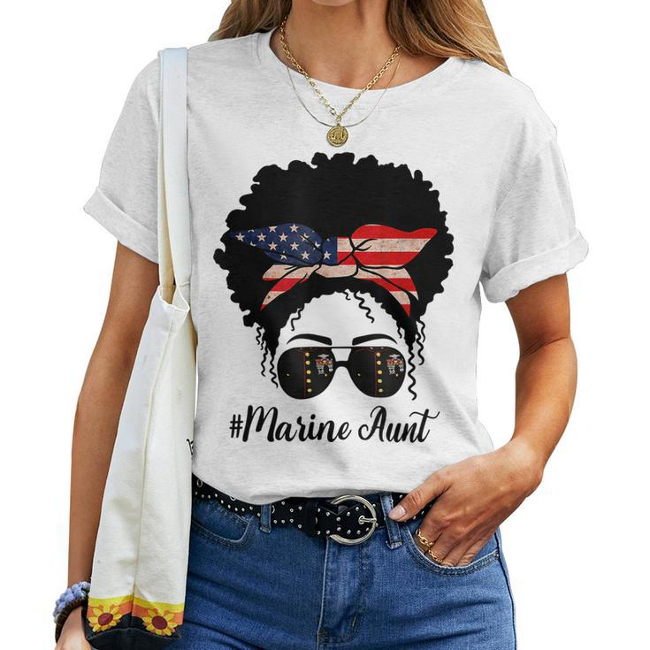 Marine Life Marine Military Aunt Messy Bun Black Womens Women T-shirt