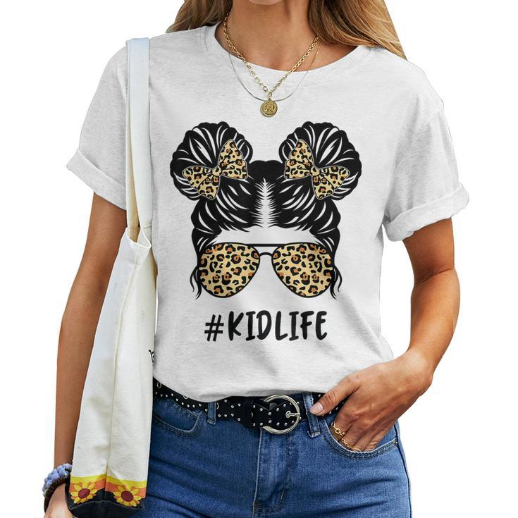 Messy Bun Kid Life Leopard Matching Mom Daughter Girl Kids Women T-shirt