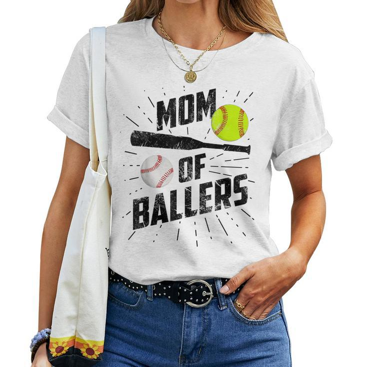 Mom Of Ballers Baseball Softball Game Women T-shirt