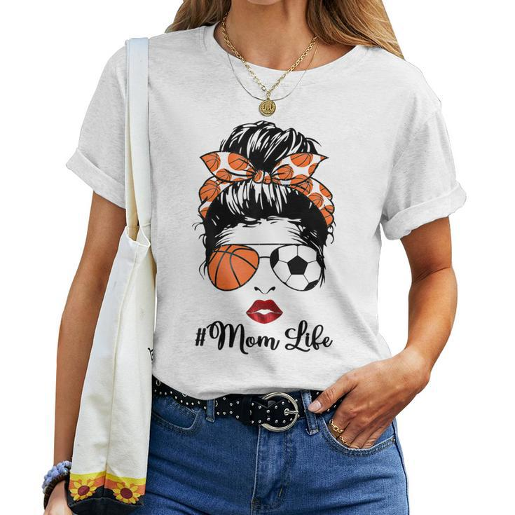 Mom Life Basketball Soccer Mom Bandana Messy Bun Women T-shirt