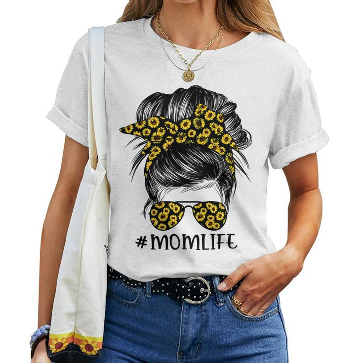 Mother Sunflowers Mom Life Messy Bun Hair Sunglasses Mothers Day Mom Women T-shirt Casual Daily Crewneck Short Sleeve Graphic Basic Unisex Tee