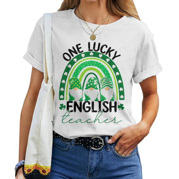 One Lucky English Teacher Gnomes St Patricks Day Rainbow Women T-shirt