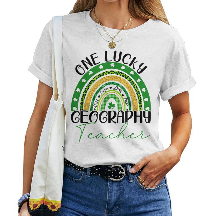 One Lucky Teacher Rainbow St Patricks Day Geography Teacher Women T-shirt