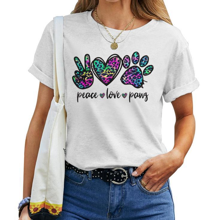 Peace Love Dogs Paws Tie Dye Rainbow Animal Rescue Womens Women T-shirt