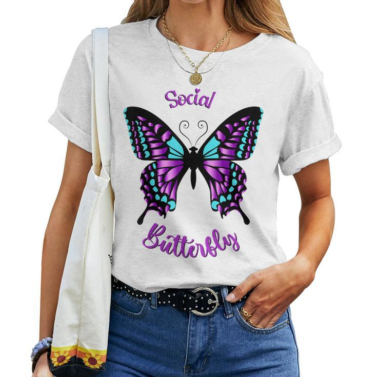 Purple And Blue Social Butterfly Women T-shirt