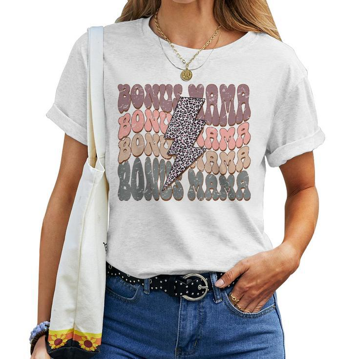 Retro Bonus Mama Leopard Lightning Bolt Western Stepmother  Women Crewneck Short T-shirt