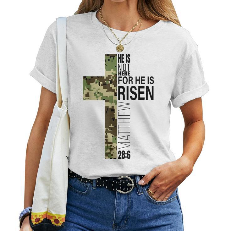 He Is Risen Christian Easter Verse Green Camo Cross Men Boys Women T-shirt