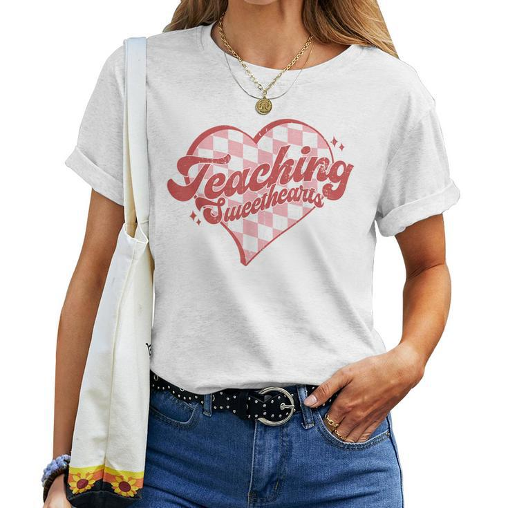 Teaching Sweethearts Checkered Heart Valentines Day Teacher Women T-shirt