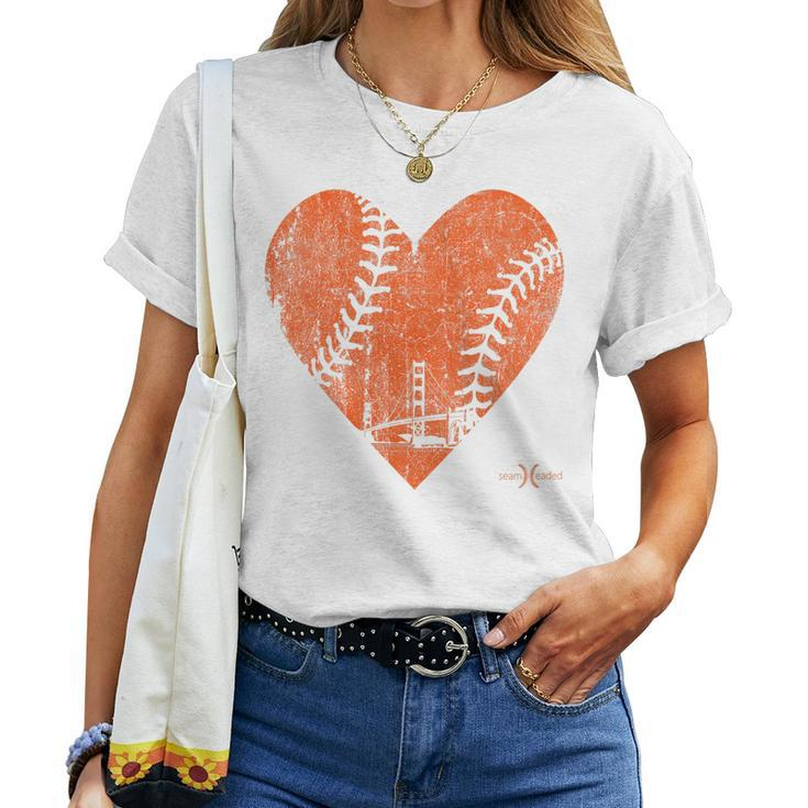 Womens Vintage San Francisco Baseball Heart Women T-shirt