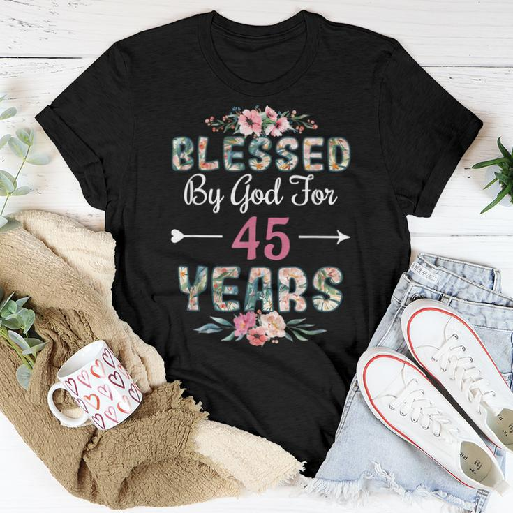 45Th Birthday Man Woman Blessed By God For 45 Years Women T-shirt Unique Gifts