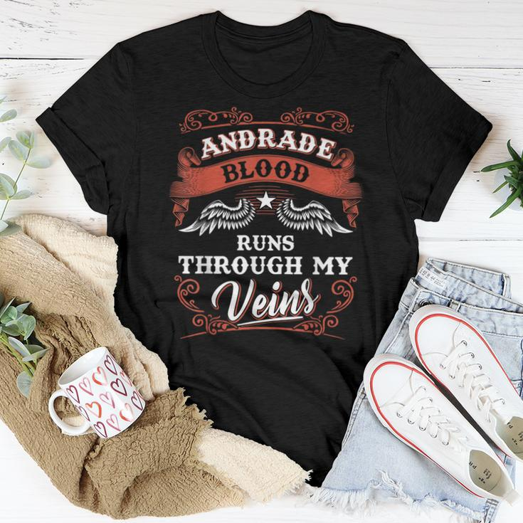 Andrade Blood Runs Through My Veins Family Christmas Women T-shirt Funny Gifts