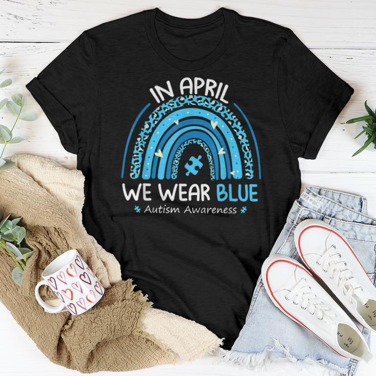 In April We Wear Blue Rainbow Autism Awareness Month Women T-shirt Unique Gifts