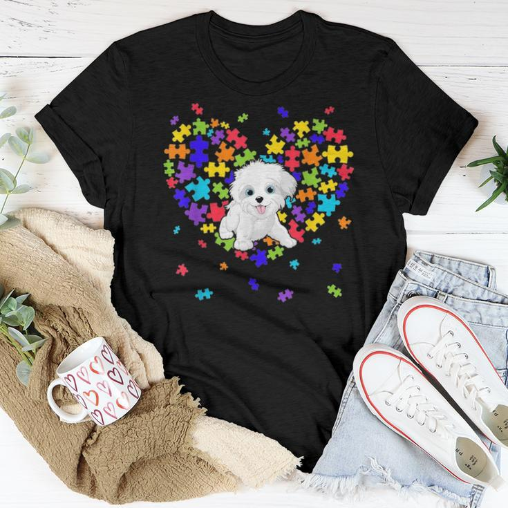 Autism Awareness Maltese Cute Heart Dog Dad Mom Gift Women T-shirt Funny Gifts
