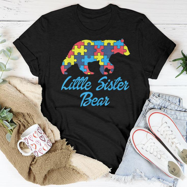 Autism Little Sister Bear Awareness Support Women T-shirt Unique Gifts