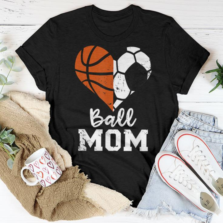 Ball Mom Heart Soccer Basketball Mom Women T-shirt Unique Gifts