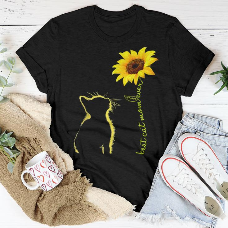 Best Cat Mom Ever Sunflower Floral Branch Cat Lover Mom Women T-shirt Funny Gifts
