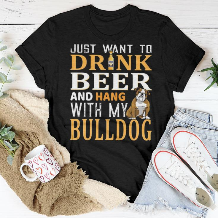 Bulldog Dad Dog Dad & Beer Lover Fathers Day Gift Women T-shirt Funny Gifts