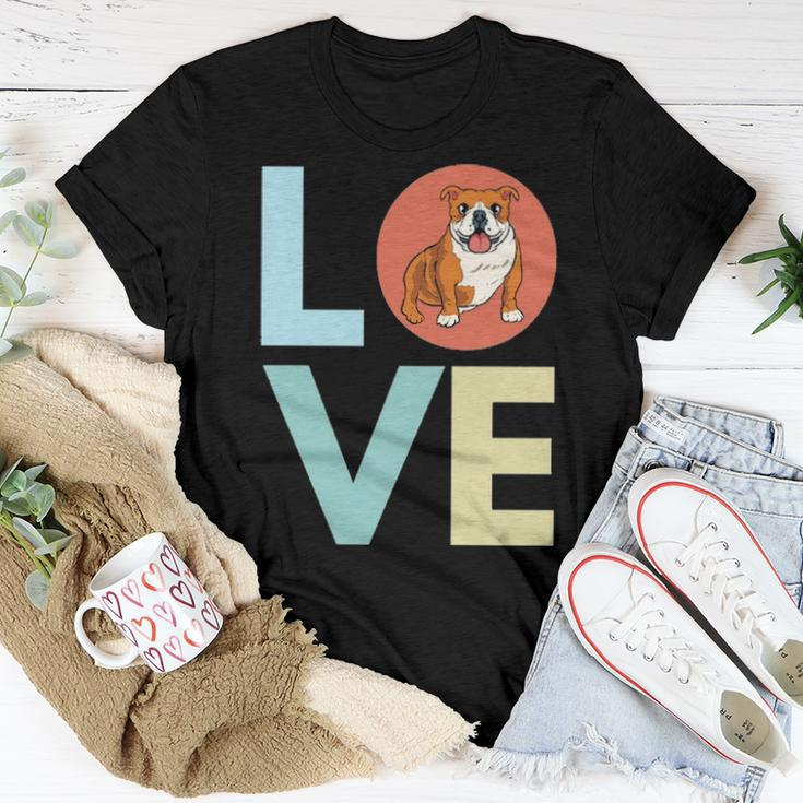 Bulldog Love Retro Text Cute Bulldog Graphic Art Dog Mom Women T-shirt Funny Gifts